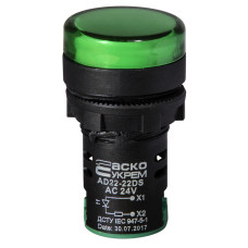Лампа сигнальная 22мм зеленый LED 24V АC/DC [A0140030048] AD22-22DS АСКО