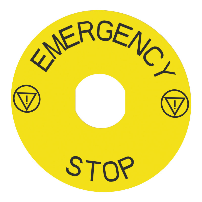 Шильдик установочный Ø22мм "EMERGENCY-STOP" Ø90мм желтый для кнопок XB4, XB5 [ZBY8330] Harmony XB5 Schneider Electric