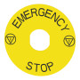 Шильдик установочный Ø22мм "EMERGENCY-STOP" Ø90мм желтый для кнопок XB4, XB5 [ZBY8330] Harmony XB5 Schneider Electric
