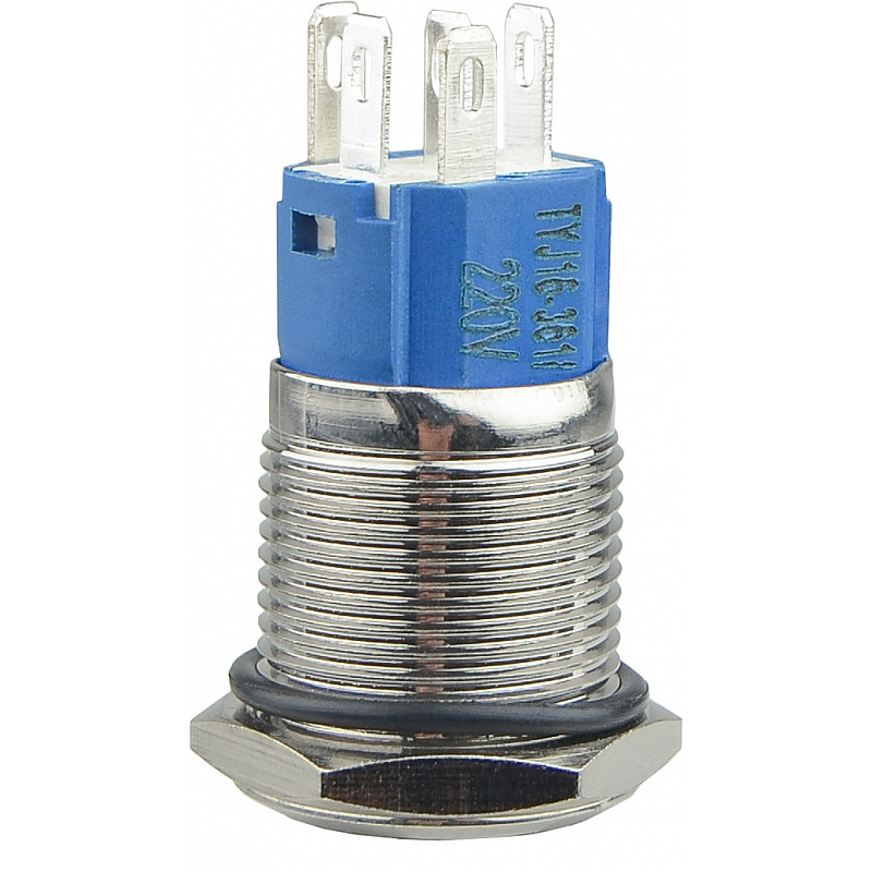 Кнопка металлическая плоская 1NO+1NC 16мм с подсветкой красный LED 220V с фиксацией [A0140010098] TYJ 16-361 АСКО