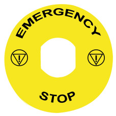 Шильдик установочный Ø22мм "EMERGENCY-STOP" Ø90мм желтый для кнопок XB4, XB5 [ZBY8330] Harmony XB5 Schneider Electric