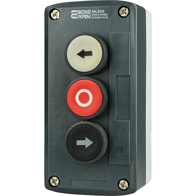 Пост тримісний "Ліворуч-Стоп-Праворуч" 2.5А(220V) 2NO+1NC IP54 [A0140020066] XAL-D334 АСКО