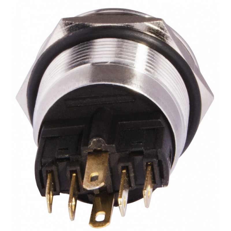 Кнопка металлическая плоская 1NO+1NC 22мм с подсветкой желтый LED 220V [A0140010131] TYJ 22-271 АСКО