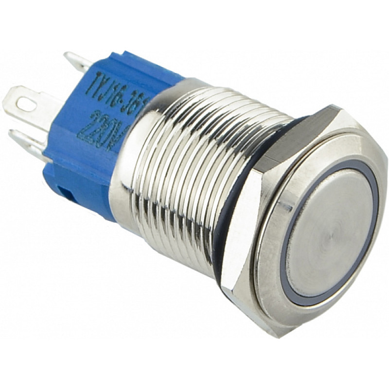 Кнопка металлическая плоская 1NO+1NC 16мм с подсветкой красный LED 220V с фиксацией [A0140010098] TYJ 16-361 АСКО