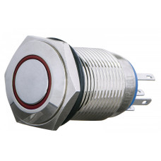 Кнопка металлическая плоская 1NO+1NC 16мм с подсветкой красный LED 220V с фиксацией [A0140010098] TYJ 16-361 АСКО