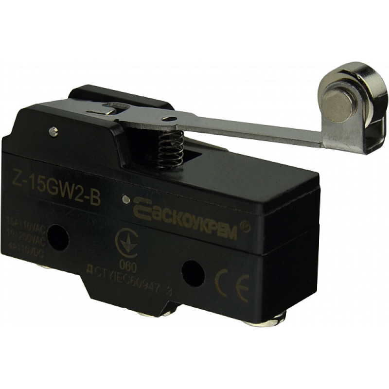 Микропереключатель 1NO+1NC 15А 250V IP20 пластмассовый ролик на длинной планке [A0050040006] Z-15GW2-B АСКО