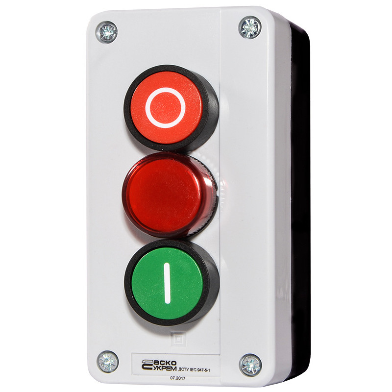 Пост трехместный "Старт-Стоп-Сигнал" 2.5А(220V) 1NO+1NC IP54 красный индикатор [A0140020009] XAL-B373 АСКО