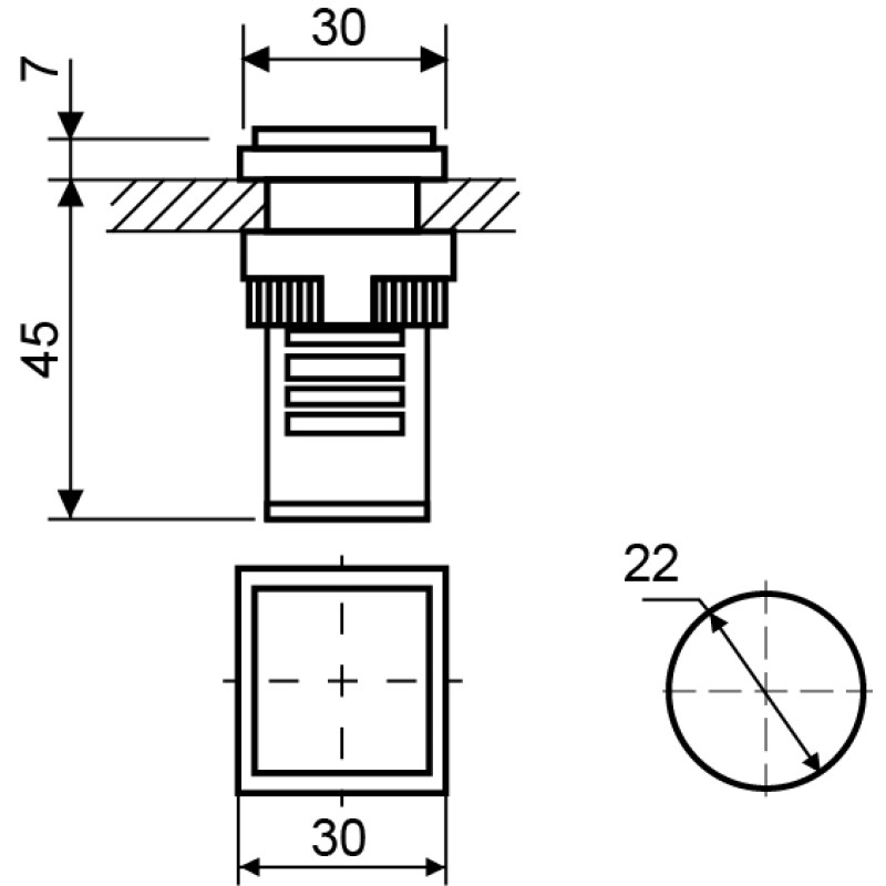 Лампа сигнальна 22мм зелений LED 220V АC [A0140030156] AD22-22F АСКО