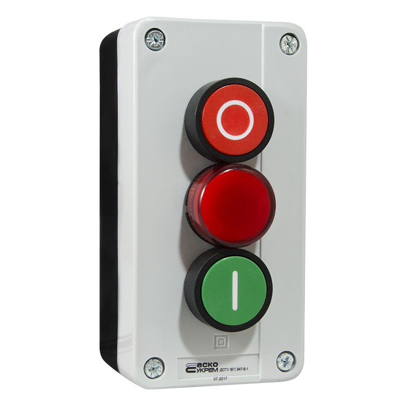 Пост трехместный "Старт-Стоп-Сигнал" 2.5А(220V) 1NO+1NC IP54 красный индикатор [A0140020009] XAL-B373 АСКО
