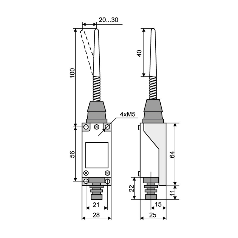 Выключатель концевой 1NO+1NC 5A 220V с пластмассовым стержнем на пружине [A0050030008] МЕ 8166 АСКО