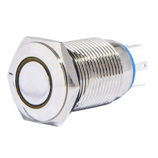Кнопка металлическая плоская 2NO+2NC 16мм с подсветкой желтый LED 220V с фиксацией [A0140010101] TYJ 16-362 АСКО