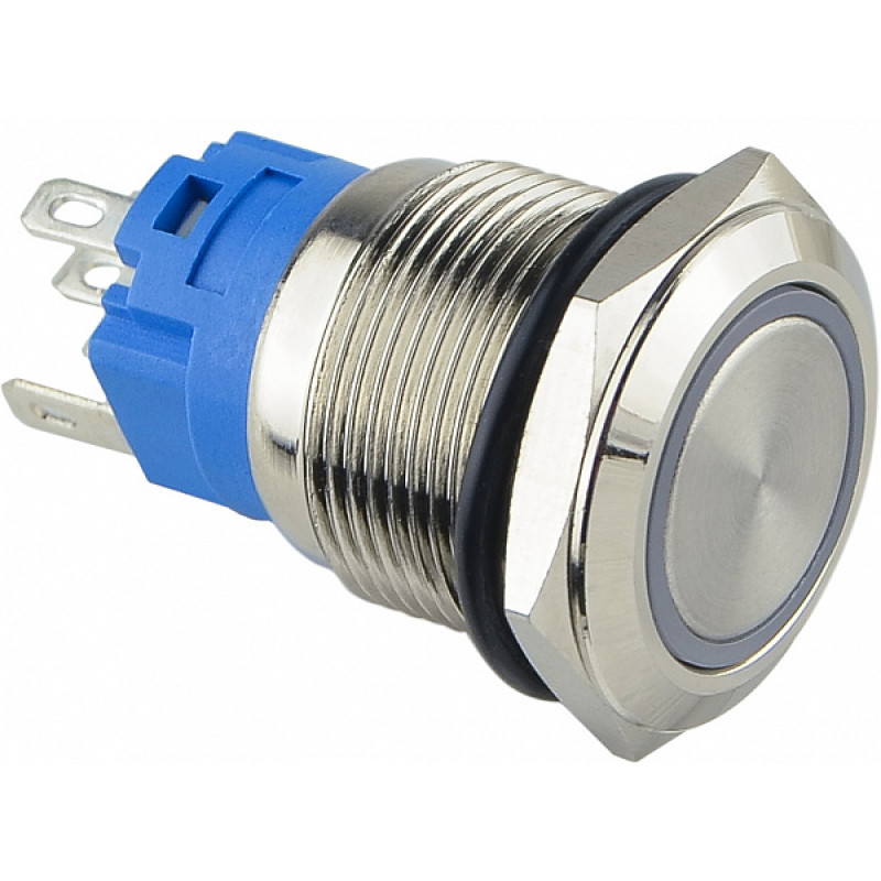 Кнопка металлическая плоская 1NO+1NC 19мм с подсветкой красный LED 220V [A0140010112] TYJ 19-271 АСКО