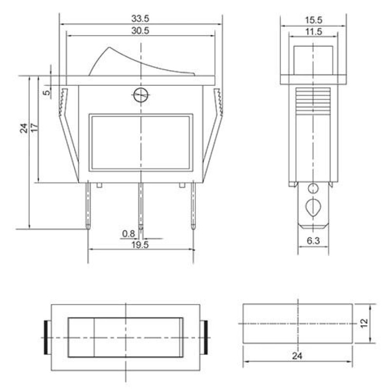 Переключатель 1 клавиша 1NO 24мм с подсветкой белый неон 220V [A0140040039] KCD3-101N-12 WH/B АСКО