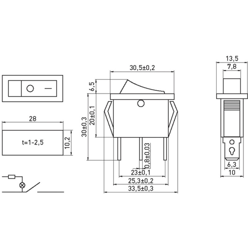 Переключатель 1 клавиша 1NO 28мм с подсветкой красный неон 220V [s2040003] e.switch.key.03 E.NEXT