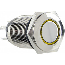 Кнопка металлическая 1NO+1NC 16мм с подсветкой желтый LED 220V [A0140010094] TYJ 16-261 АСКО