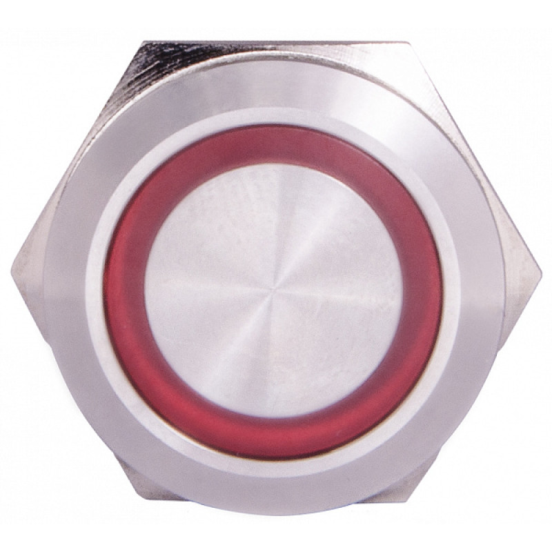Кнопка металлическая плоская 1NO+1NC 22мм с подсветкой красный LED 220V [A0140010133] TYJ 22-271 АСКО