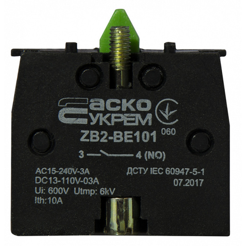 Контактний блок 1NO 3A 240V AC/DC для кнопок XB2 [A0140010025] ZB2-BE101 АСКО