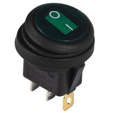 Переключатель круглый 1 клавиша 1NO 20мм с подсветкой зеленый неон 220V IP65 [A0140040078] KCD1-8-101NW GR/B АСКО
