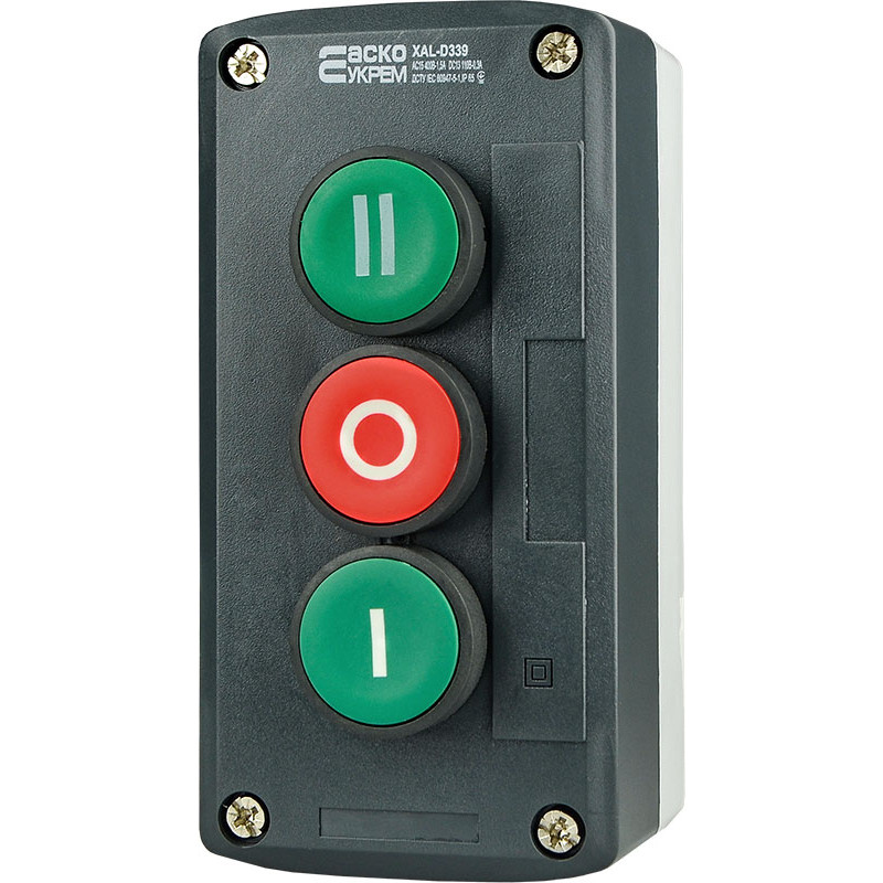 Пост тримісний "Старт1-Старт2-Стоп" 2.5А(220V) 2NO+1NC IP54 [A0140020067] XAL-D339 АСКО