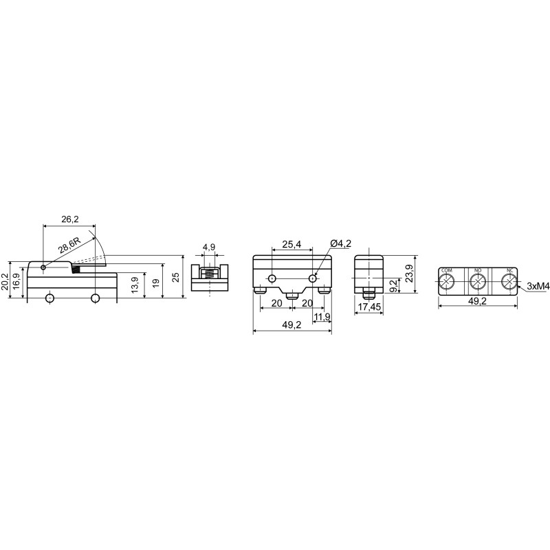 Микропереключатель 1NO+1NC 15А 250V IP20 короткая планка [A0050040005] Z-15GW21-B АСКО