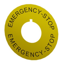 Шильдик установочный Ø22,5мм "EMERGENCY-STOP" Ø59мм желтый для кнопок [4774145] NSE-PL-EMG ETI