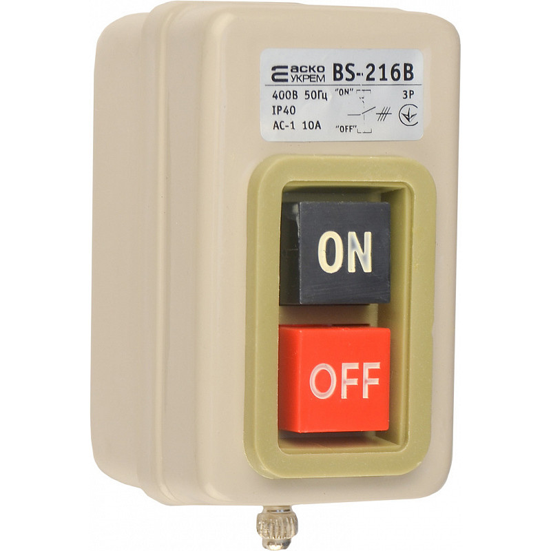 Кнопковий вимикач 3Р 10А(400V) ІР40 [A0140020208] BS-216B АСКО