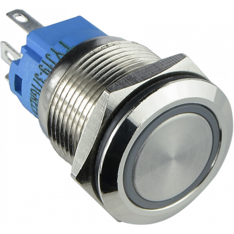 Кнопка металева пласка 1NO+1NC 19мм з підсвічуванням зелений LED 220V з фіксацією [A0140010119] TYJ 19-371 АСКО