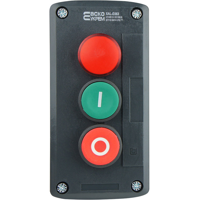 Пост трехместный "Старт-Стоп-Сигнал" 2.5А(220V) 1NO+1NC IP54 красный индикатор [A0140020068] XAL-D363 АСКО