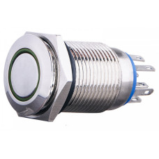 Кнопка металлическая плоская 2NO+2NC 16мм с подсветкой зеленый LED 220V с фиксацией [A0140010102] TYJ 16-362 АСКО