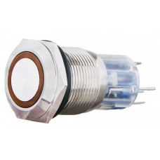 Кнопка металлическая плоская 1NO+1NC 19мм с подсветкой желтый LED 24V [A0140010137] TYJ 19-271 АСКО