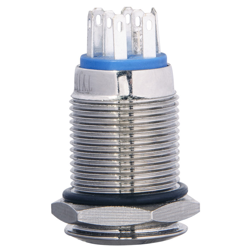 Кнопка металлическая плоская 2NO+2NC 16мм с подсветкой зеленый LED 220V с фиксацией [A0140010102] TYJ 16-362 АСКО