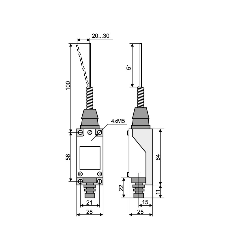 Выключатель концевой 1NO+1NC 5A 220V проволочный щуп на пружине [A0050030006] МЕ 8169 АСКО