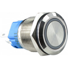 Кнопка металлическая плоская 1NO+1NC 19мм с подсветкой зеленый LED 220V с фиксацией [A0140010119] TYJ 19-371 АСКО