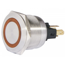 Кнопка металлическая плоская 1NO+1NC 22мм с подсветкой желтый LED 24V [A0140010140] TYJ 22-271 АСКО