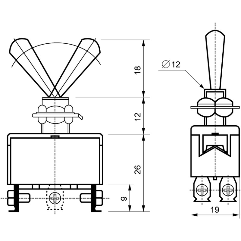 Тумблер "ON-ON" 2CO 10А 250V 2 положения 6 контактов перекидной [A0140060004] 1321 АСКО