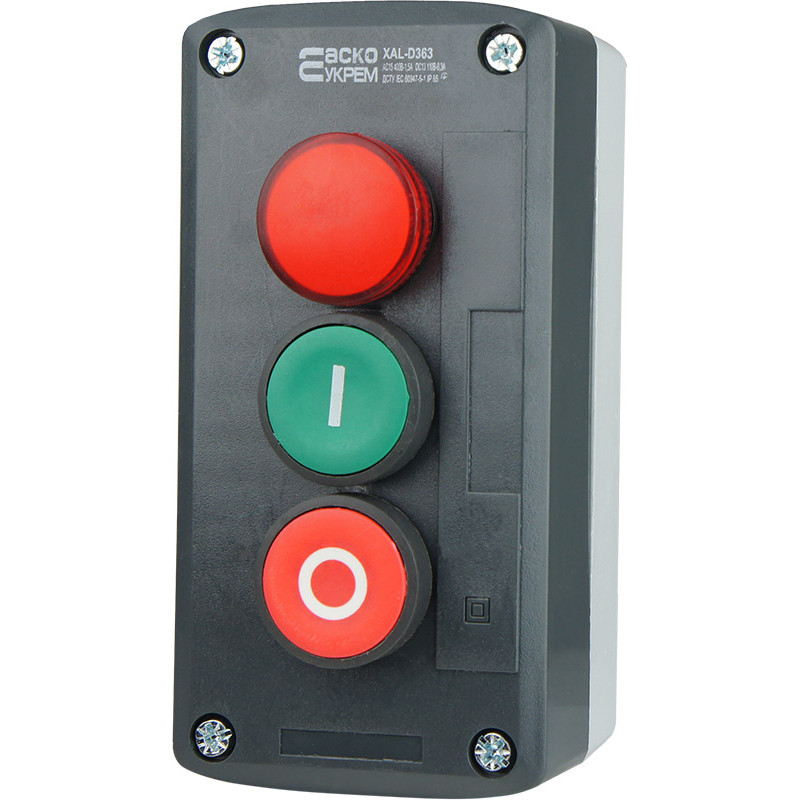 Пост трехместный "Старт-Стоп-Сигнал" 2.5А(220V) 1NO+1NC IP54 красный индикатор [A0140020068] XAL-D363 АСКО