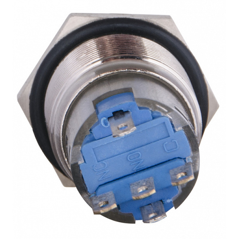 Кнопка металлическая плоская 1NO+1NC 19мм с подсветкой желтый LED 24V [A0140010137] TYJ 19-271 АСКО