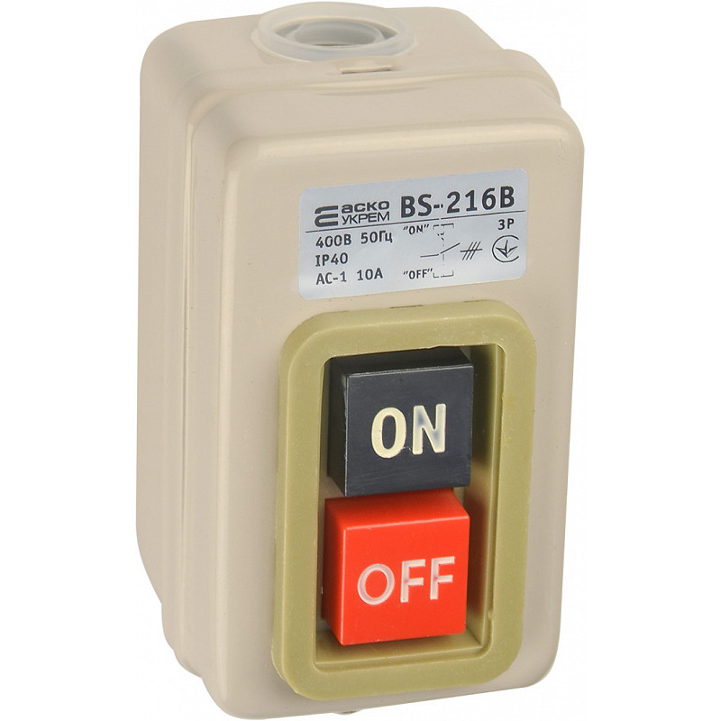Кнопковий вимикач 3Р 10А(400V) ІР40 [A0140020208] BS-216B АСКО