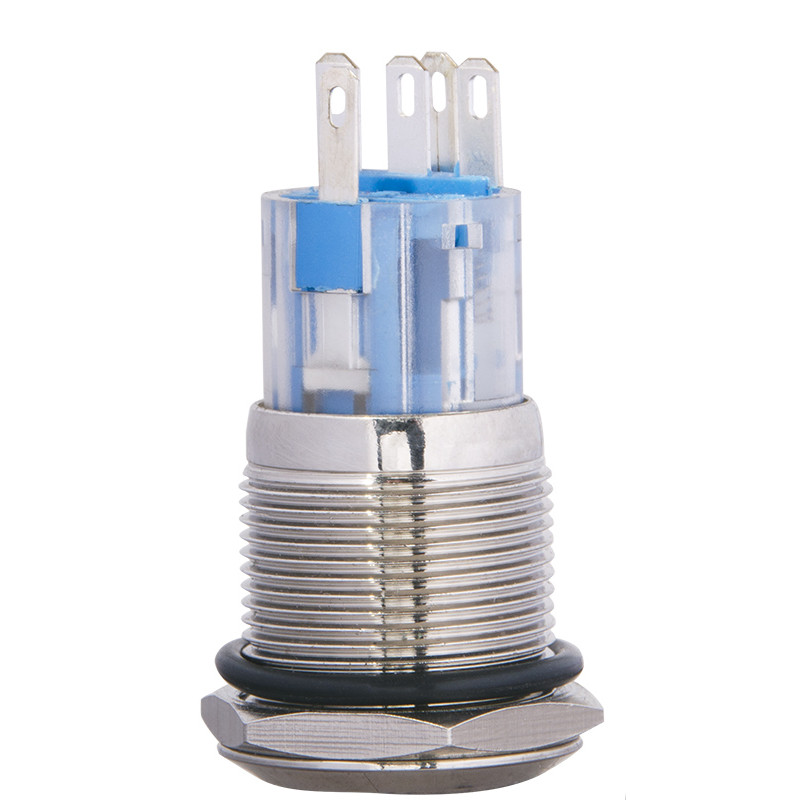 Кнопка металлическая плоская 1NO+1NC 19мм с подсветкой желтый LED 24V [A0140010137] TYJ 19-271 АСКО