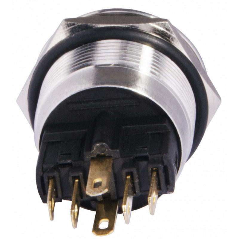 Кнопка металлическая плоская 1NO+1NC 22мм с подсветкой желтый LED 24V [A0140010140] TYJ 22-271 АСКО