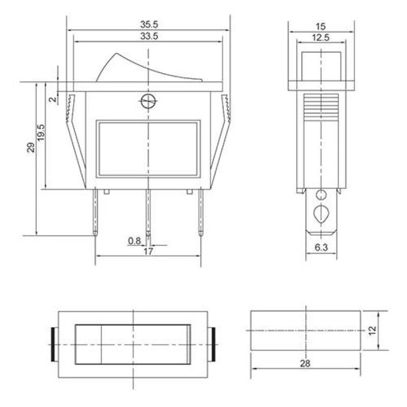 Переключатель 1 клавиша 1NO 28мм с подсветкой синий неон 220V [A0140040040] KCD3-101N-13 BL/WH АСКО