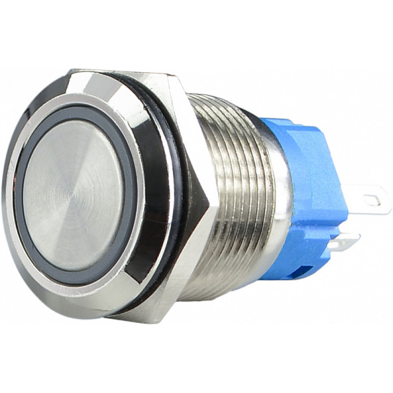 Кнопка металева пласка 1NO+1NC 19мм з підсвічуванням зелений LED 220V з фіксацією [A0140010119] TYJ 19-371 АСКО