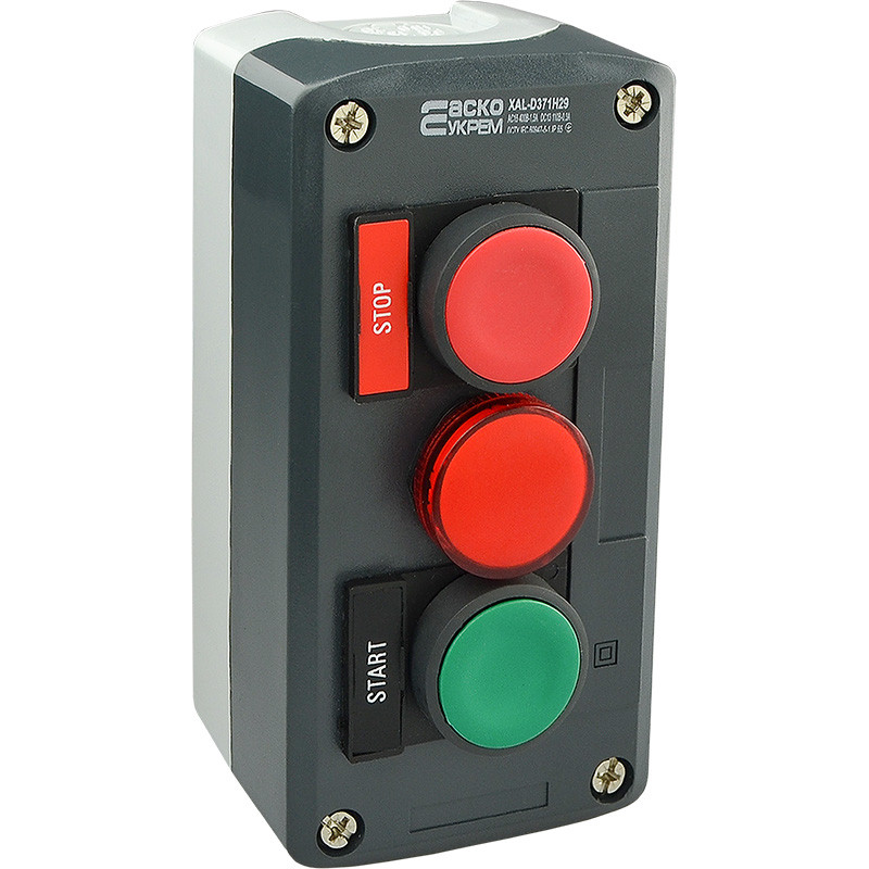 Пост трехместный "Старт-Стоп-Сигнал" 2.5А(220V) 1NO+1NC IP54 красный индикатор [A0140020069] XAL-D371H29 АСКО
