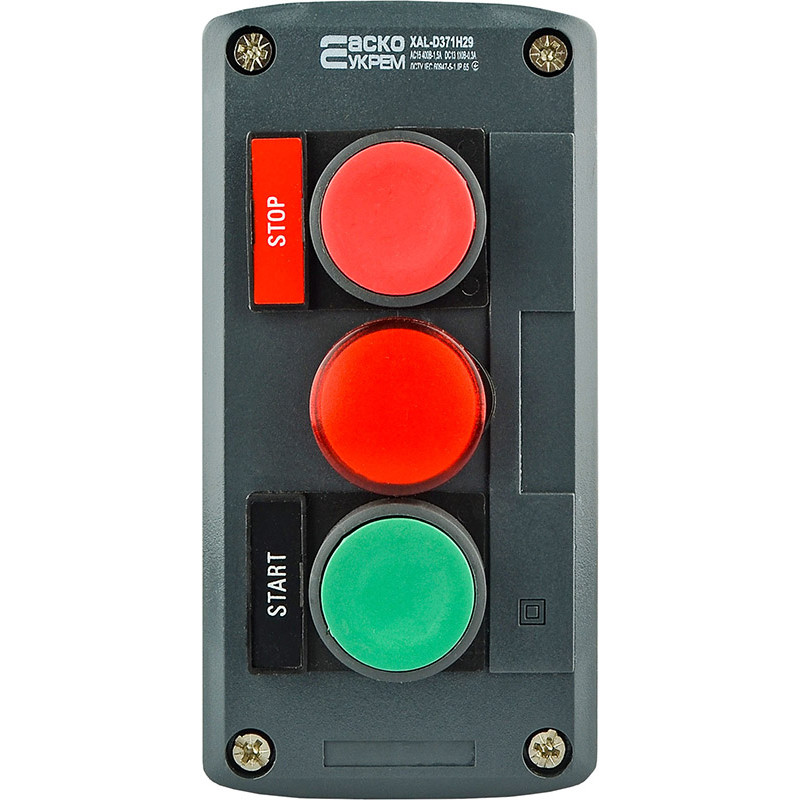 Пост трехместный "Старт-Стоп-Сигнал" 2.5А(220V) 1NO+1NC IP54 красный индикатор [A0140020069] XAL-D371H29 АСКО