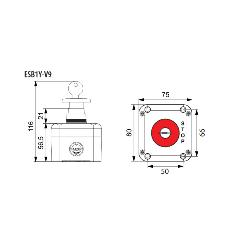 Пост одномісний "Стоп" 230V 1NC IP65 грибок з ключем [4771625] ESB1Y-V9 ETI