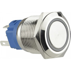 Кнопка металлическая плоская 1NO+1NC 19мм с подсветкой зеленый LED 24V [A0140010138] TYJ 19-271 АСКО