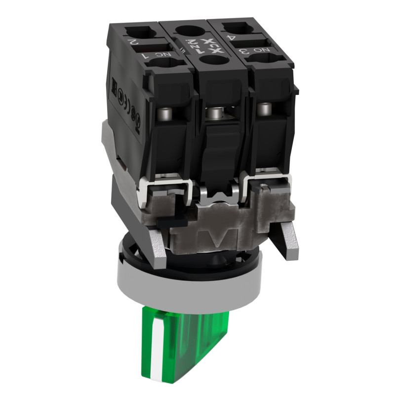 Перемикач "I-O" 1NO+1NC 22мм з підсвічуванням LED зелений 24V AC/DC 2 положення з фіксацією [XB4BK123B5] Harmony XB4 Schneider Electric
