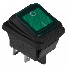 Переключатель 1 клавиша 2NO 28.5мм с подсветкой зеленый неон 220V IP54 [A0140040115] KCD2-201NW GR/B АСКО