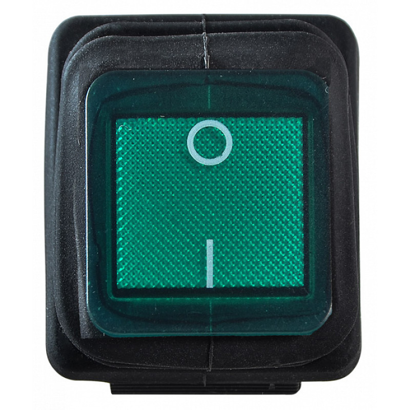 Переключатель 1 клавиша 2NO 28.5мм с подсветкой зеленый неон 220V IP54 [A0140040115] KCD2-201NW GR/B АСКО