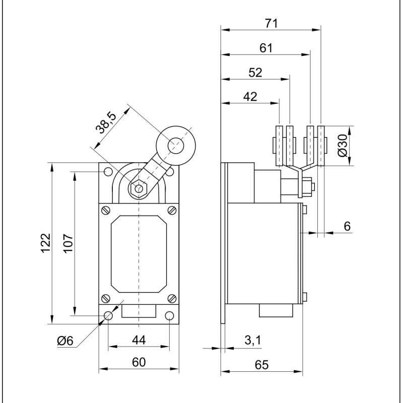 Выключатель концевой 1NO+1NC 16A 230V рычаг с роликом [KV-1-300-1] ВК-300-БР-11-67У2-21 УЕК